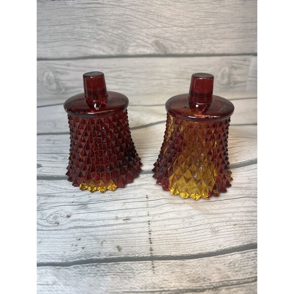 2 Vintage Diamond Cut Votive Candle Holders Peg Sconce Ruby Red Glass Read - Picture 1 of 10
